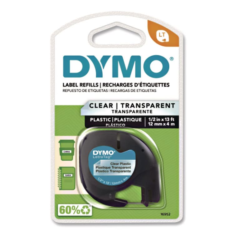 DYMO LetraTag Plastic Label Tape Cassette, 0.5" x 13 ft, Black on Clear, 6/Pack (DYM2050824) thumbnail 3