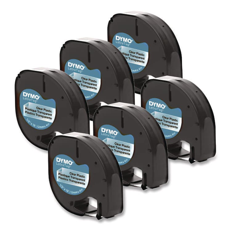 DYMO LetraTag Plastic Label Tape Cassette, 0.5" x 13 ft, Black on Clear, 6/Pack (DYM2050824)