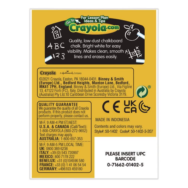 BINNEY & SMITH / CRAYOLA Nontoxic Anti-Dust Chalk, 3" x 0.31" Diameter, White, 12 Sticks/Box (CYO501402) thumbnail 4