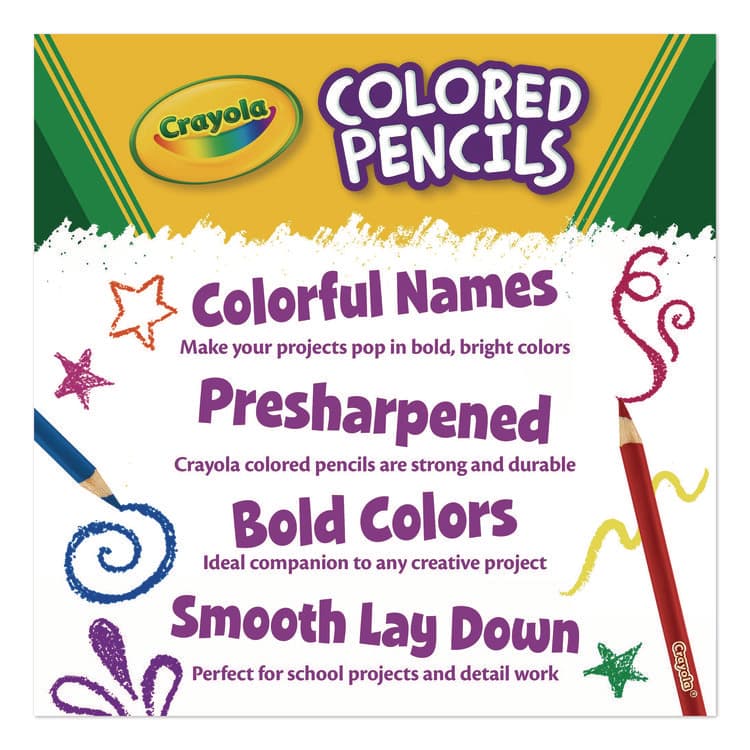 BINNEY & SMITH / CRAYOLA Long-Length Colored Pencil Set, 3.3 mm, 2B, Assorted Lead and Barrel Colors, Dozen (CYO684012) thumbnail 4