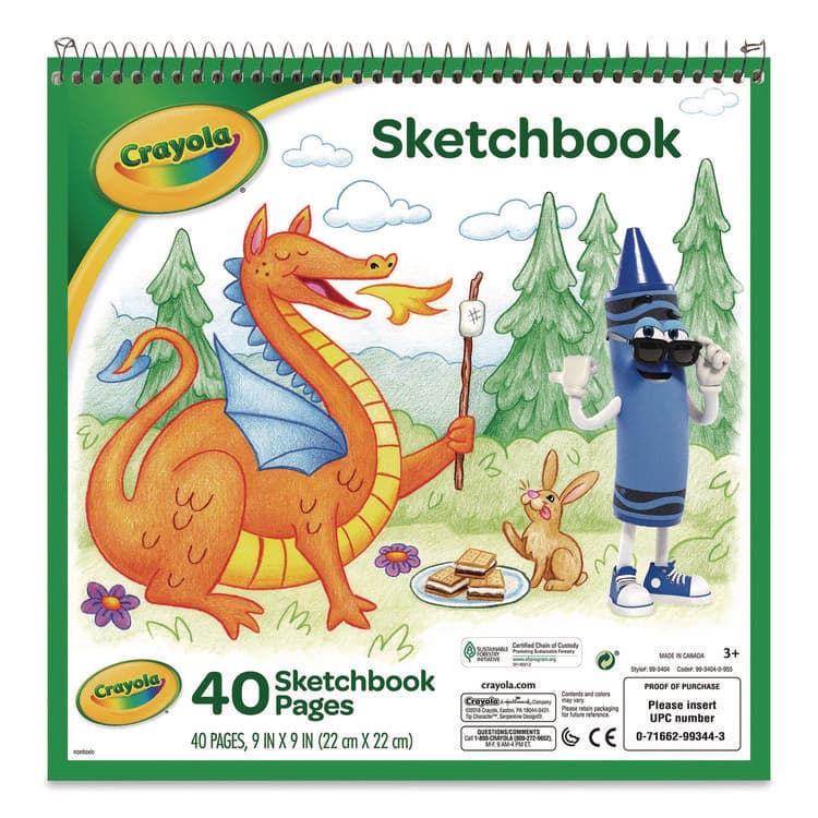 BINNEY & SMITH / CRAYOLA Wirebound Sketchbook, Animal Animations Gold/Green Cover, Unruled, (40) White 9 x 9 Sheets (CYO993404)