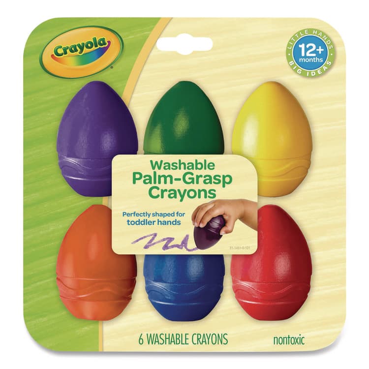 BINNEY & SMITH / CRAYOLA My First Washable Palm Grasp Crayons, Regular Size, 6 Assorted Colors, 6/Pack (CYO2753071)