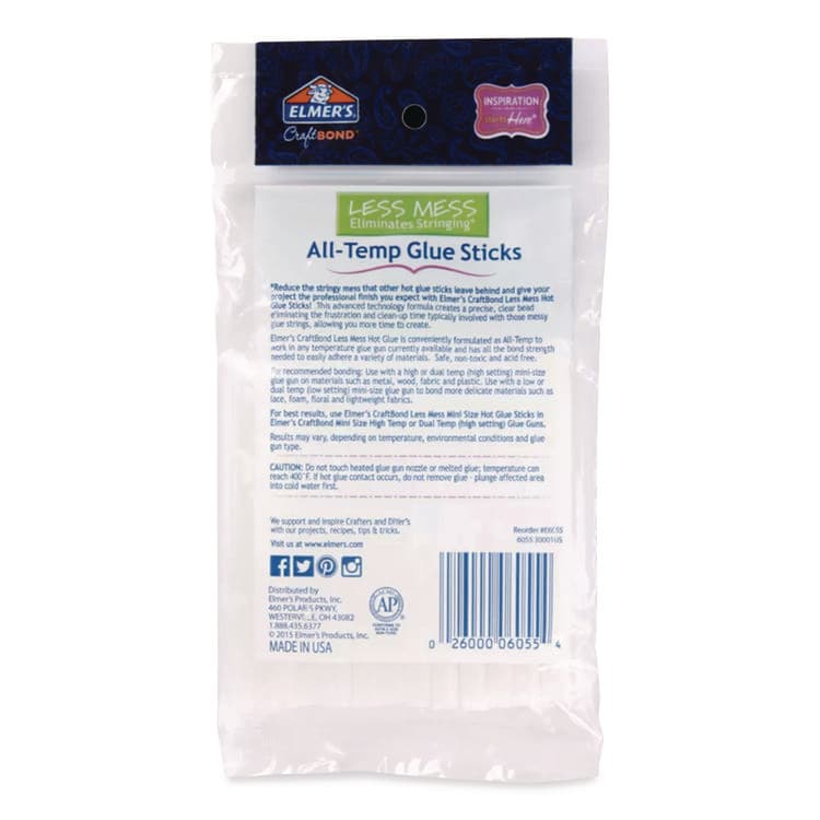 ELMER'S PRODUCTS, . CraftBond Less Mess All-Temp Glue Sticks, 0.27" x 4", Dries Clear, 24/Pack (EPIE6055) thumbnail 2