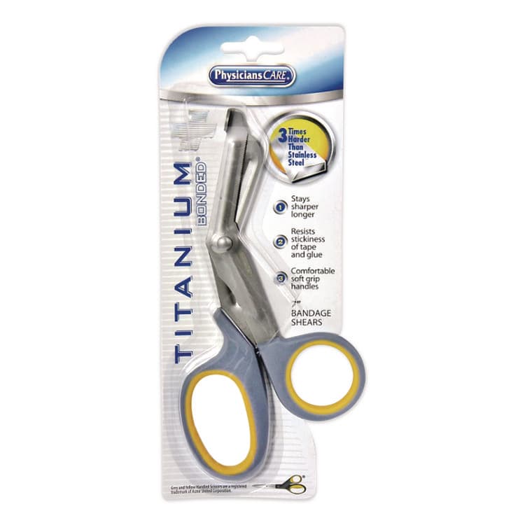 FIRST AID ONLY, . Titanium-Bonded Angled Medical Shears, 7" Long, 3" Cut Length, Crane-Style Gray/Yellow Handle (FAO90292) thumbnail 4
