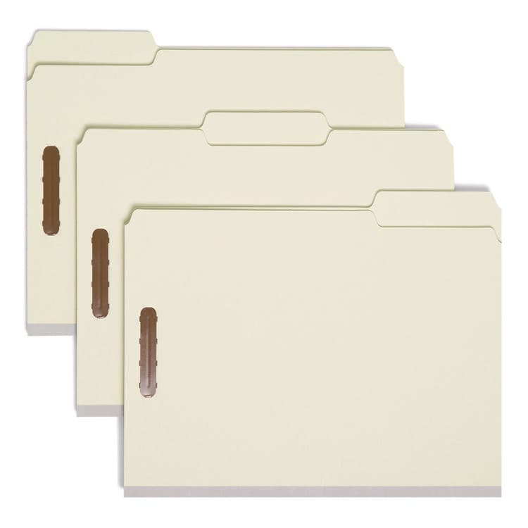 SMEAD MANUFACTURING CO. Recycled Pressboard Fastener Folders, 1/3-Cut Tab: Assorted, Expands 1", 2 Fasteners, Letter Size, Gray-Green, 25/Box (SMD15003)
