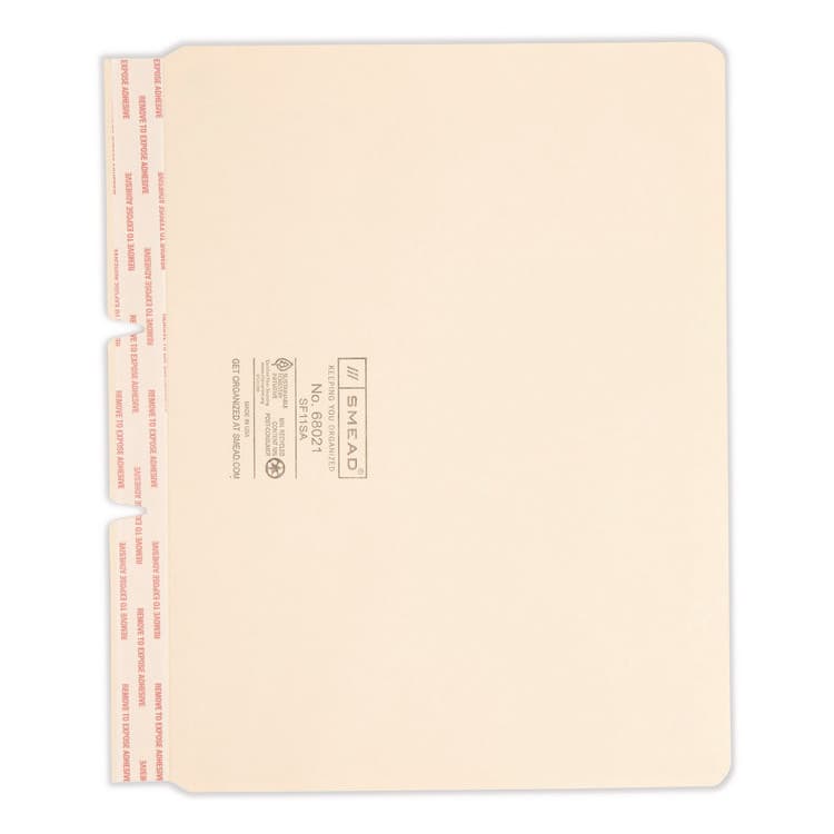 SMEAD MANUFACTURING CO. Self-Adhesive Folder Dividers for Top/End Tab Folders, Punched for Two-Prong Fasteners, Letter Size, Manila, 100/Box (SMD68021) thumbnail 2
