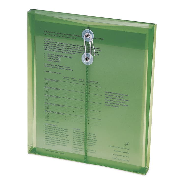 SMEAD MANUFACTURING CO. Poly String and Button Interoffice Envelopes, Open-End (Vertical), 9.75 x 11.63, Transparent Green, 5/Pack (SMD89543)