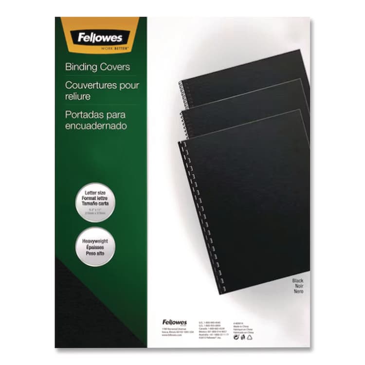 FELLOWES MFG. CO. Expressions Linen Texture Presentation Covers for Binding Systems, Paper, Square Corners, 11" x 8.5", Black, 200/Pack (FEL5217001)