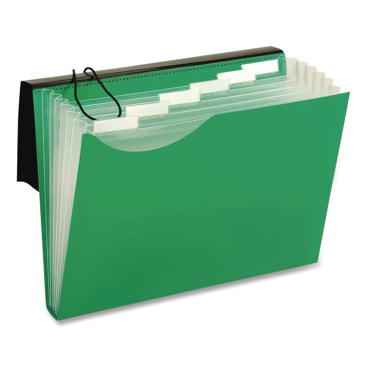 TOPS BUSINESS FORMS Seven-Pocket Poly Expanding File, 1" Expansion, 7 Sections, Elastic Cord Closure, 1/6-Cut Tabs, Letter Size, Green (GLW67440GRN) thumbnail 2