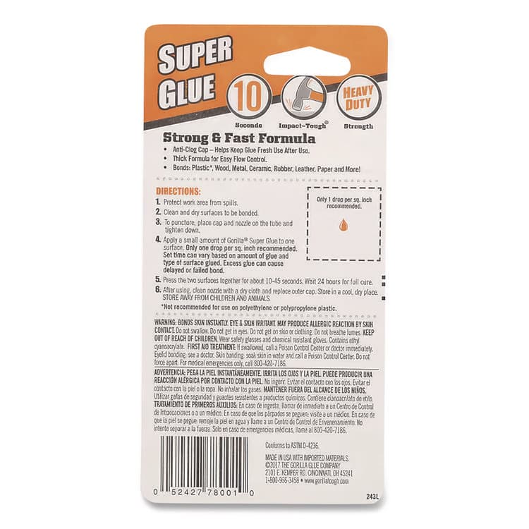 GORILLA GLUE COMPANY Super Glue, Two 0.11 oz Tubes, Dries Clear (GOR7800103) thumbnail 3