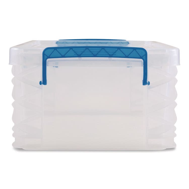 ADVANTUS CORPORATION Super Stacker Lift-Off Lid Storage Tote, 14.25 x 10.3 x 6.5, Transparent/Blue (AVT39811)