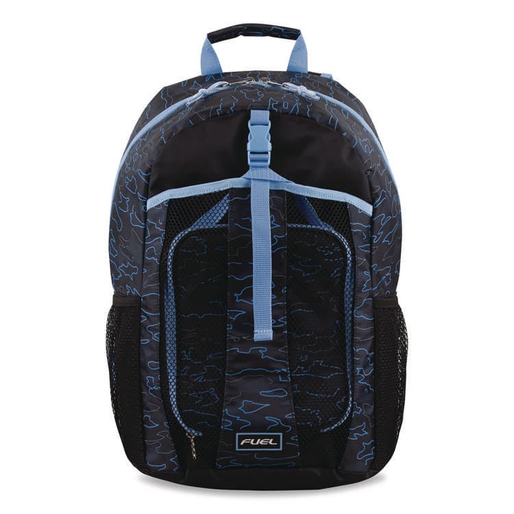 FUEL USA Bijoux Deluxe Backpack and Lunch Bag Bundle, 15.5" Laptop Sleeve, 12" x 8" x 18.5" and 7.5" x 4.25" x 9", Black/Blue Camo (FUE110592STOC2)