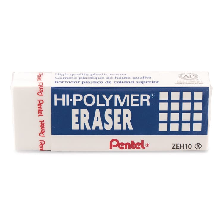 PENTEL OF AMERICA Hi-Polymer Eraser, For Pencil Marks, Rectangular Block, White, 10/Box (PENZEH10PC10) thumbnail 2