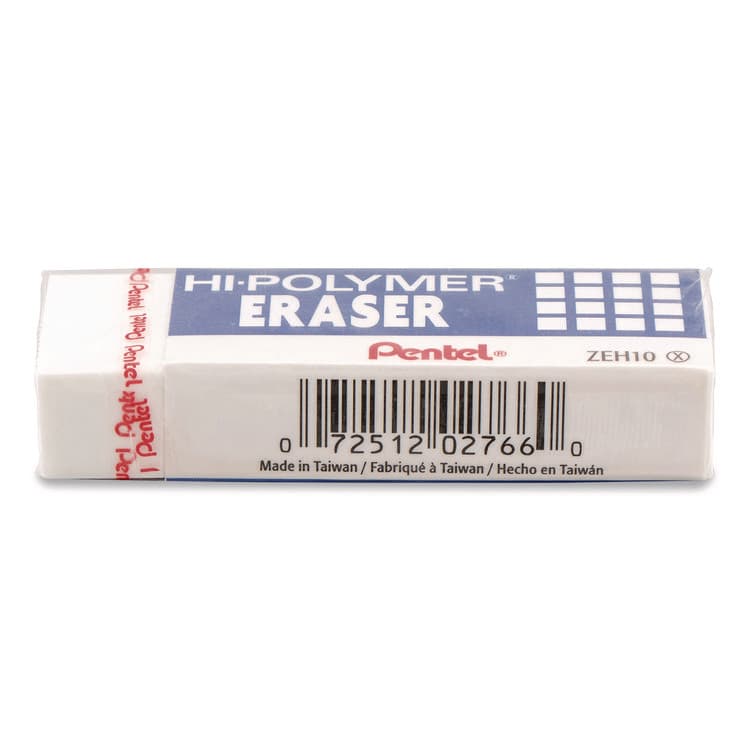 PENTEL OF AMERICA Hi-Polymer Eraser, For Pencil Marks, Rectangular Block, White, 10/Box (PENZEH10PC10) thumbnail 4
