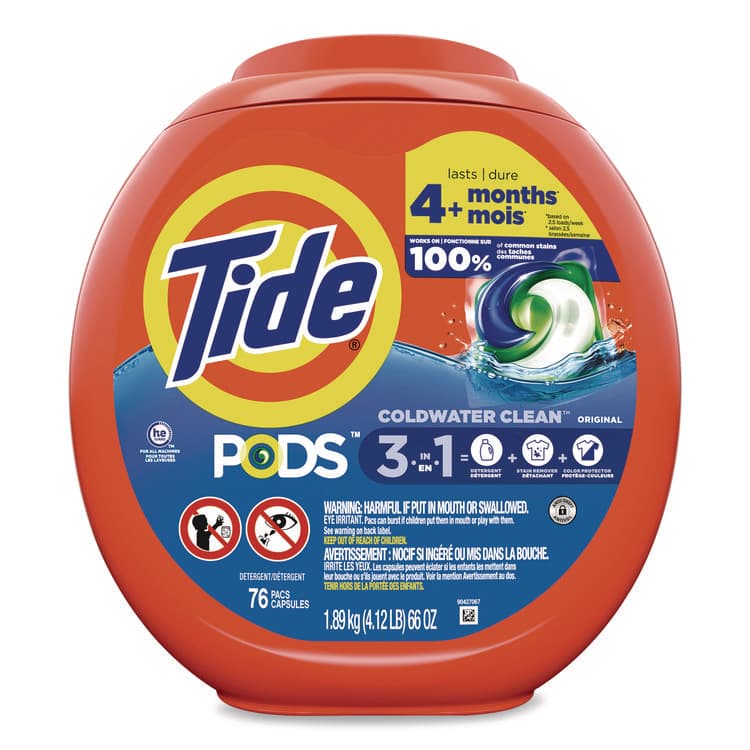 PROCTER & GAMBLE PODS Laundry Detergent, HE Compatible, Coldwater Clean Original, 66 oz Tub, 76 Pods/Tub, 4 Tubs/Carton (PGC09165CT) thumbnail 2