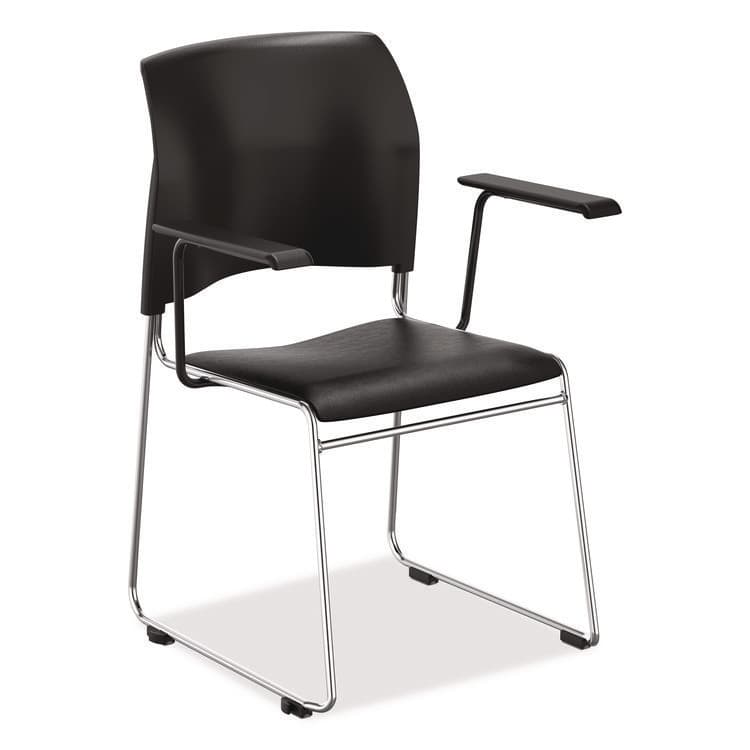 NATIONAL PUBLIC SEATING 8700 Series Cafetorium Chair w/Armrests, Supports Up to 500 lb, 18" Seat Ht, Black Seat/Back, Chrome Base, 4/CT, 2 CT/Bundle (NPS87101110A8)