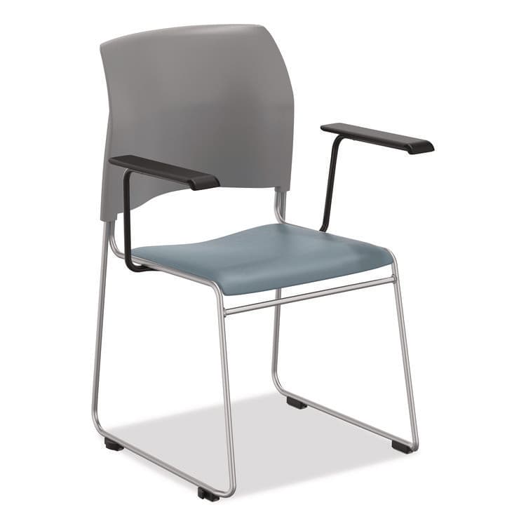 NATIONAL PUBLIC SEATING 8700 Series Cafetorium Chair w/Armrests, Supports 500 lbs, 18" Seat Ht, Blue Seat, Gray Back, Silver Base, 4/CT, 2 CT/Bundle (NPS87421202A8)