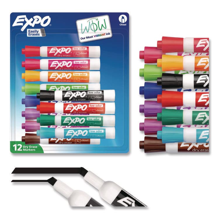 SANFORD Low Odor Dry Erase Vibrant Color Markers, Broad Chisel Tip, Assorted Colors, 12/Set (SAN1927525A)