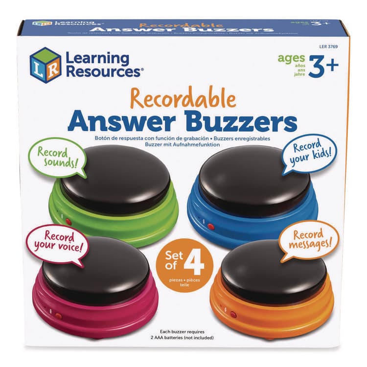LEARNING RESOURCES Recordable Answer Buzzers, Ages 3 and Up, 4 Buzzers (LRNLER3769)