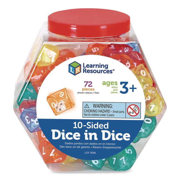 LEARNING RESOURCES 10-Sided Double-Decahedra Dice in Dice, Ages 6 to 10, 72 Dice (LRNLER7698)