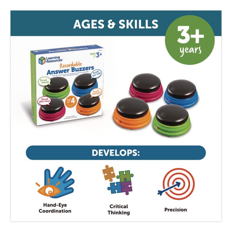 LEARNING RESOURCES Recordable Answer Buzzers, Ages 3 and Up, 4 Buzzers (LRNLER3769) thumbnail 4