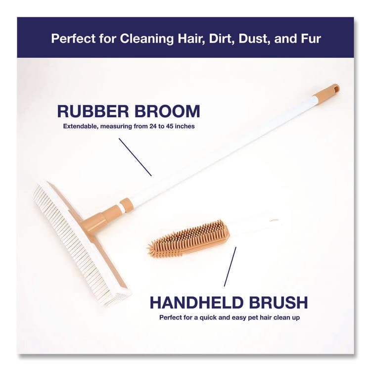 CHAGRINOVATIONS Rubber Broom and Handheld Brush, 11.75 x 50 Plastic Handle, White/Taupe (CH7TU68057) thumbnail 3