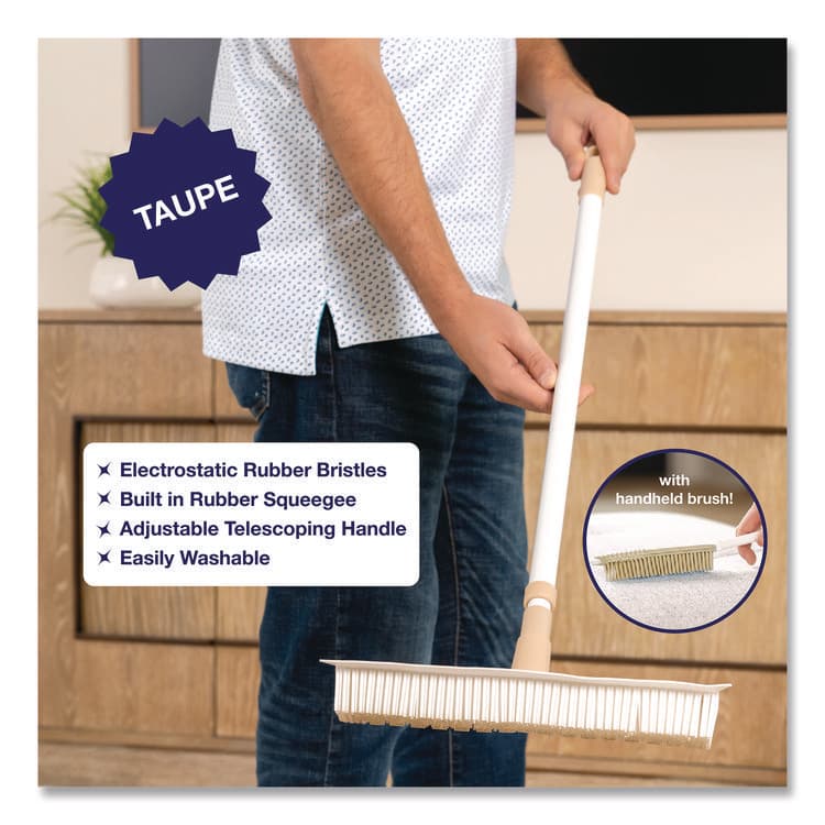 CHAGRINOVATIONS Rubber Broom and Handheld Brush, 11.75 x 50 Plastic Handle, White/Taupe (CH7TU68057) thumbnail 4