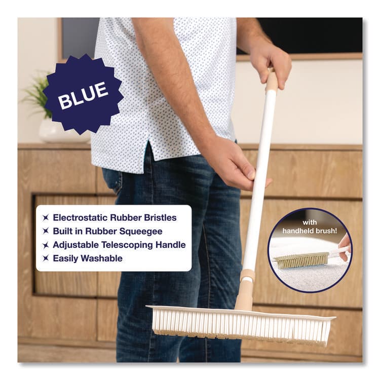 CHAGRINOVATIONS Rubber Broom and Handheld Brush,11.75 x 50 Plastic Handle, White/Blue (CH7TU68056) thumbnail 4