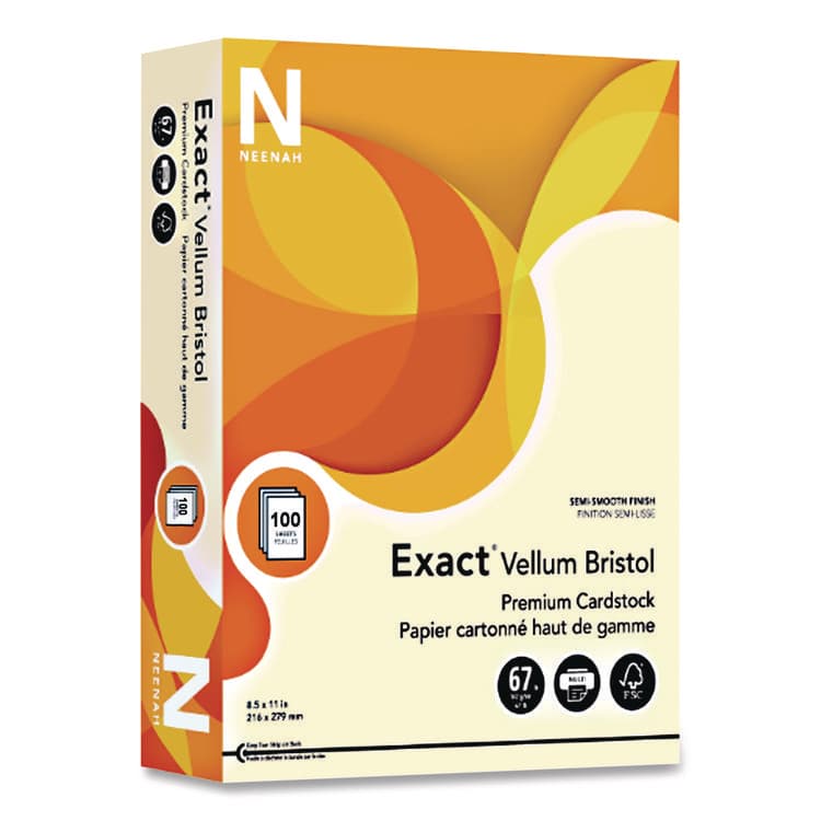 NEENAH PAPER Exact Vellum Bristol Cover Stock, 67 lb Bristol Weight, 8.5 x 11, Yellow, 100/Pack (GPC8133882338)