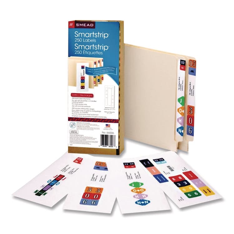 SMEAD MANUFACTURING CO. Color-Coded Smartstrip Refill Label Forms, Laser Printer, Assorted, 1.5 x 7.5, White, 250/Pack (SMD66004) thumbnail 2