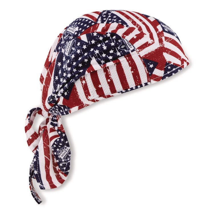 ERGODYNE CORPORATION Chill-Its 6615 High-Performance Bandana Doo Rag with Terry Cloth Sweatband, One Size Fits Most, Stars and Stripes (EGO12477)