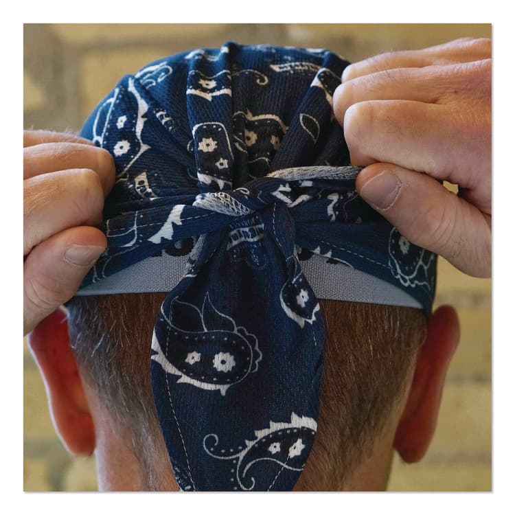 ERGODYNE CORPORATION Chill-Its 6615 High-Performance Bandana Doo Rag with Terry Cloth Sweatband, One Size Fits Most, Navy Western (EGO12480) thumbnail 3