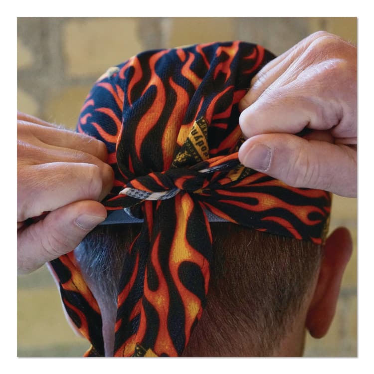 ERGODYNE CORPORATION Chill-Its 6615 High-Performance Bandana Doo Rag with Terry Cloth Sweatband, One Size Fits Most, Flames (EGO12485) thumbnail 3