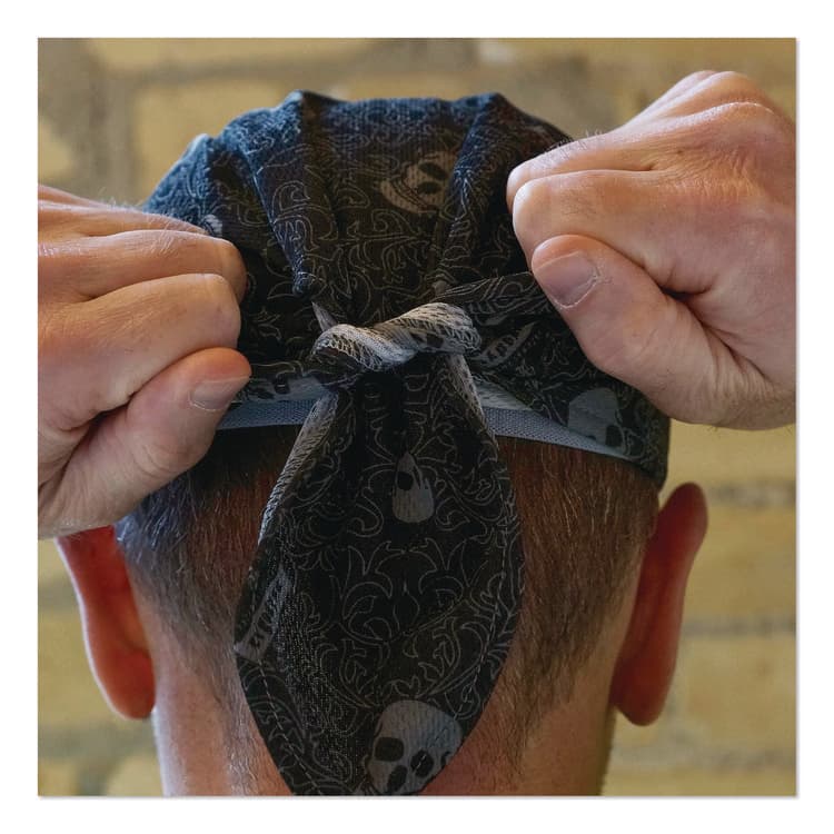 ERGODYNE CORPORATION Chill-Its 6615 High-Performance Bandana Doo Rag with Terry Cloth Sweatband, One Size Fits Most, Skulls (EGO12519) thumbnail 3