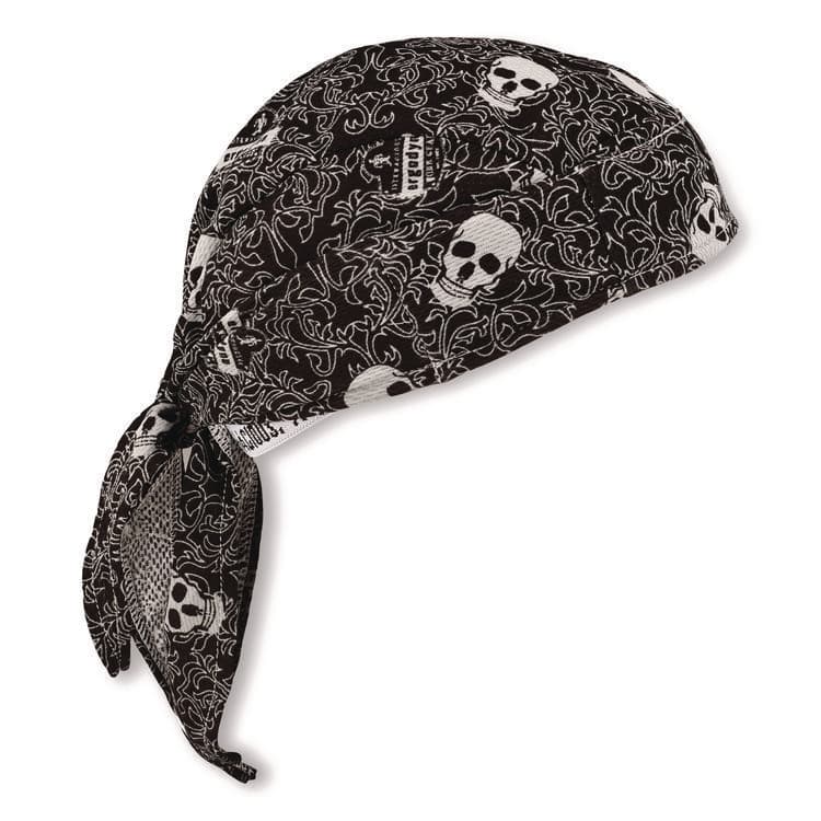 ERGODYNE CORPORATION Chill-Its 6615 High-Performance Bandana Doo Rag with Terry Cloth Sweatband, One Size Fits Most, Skulls (EGO12519)