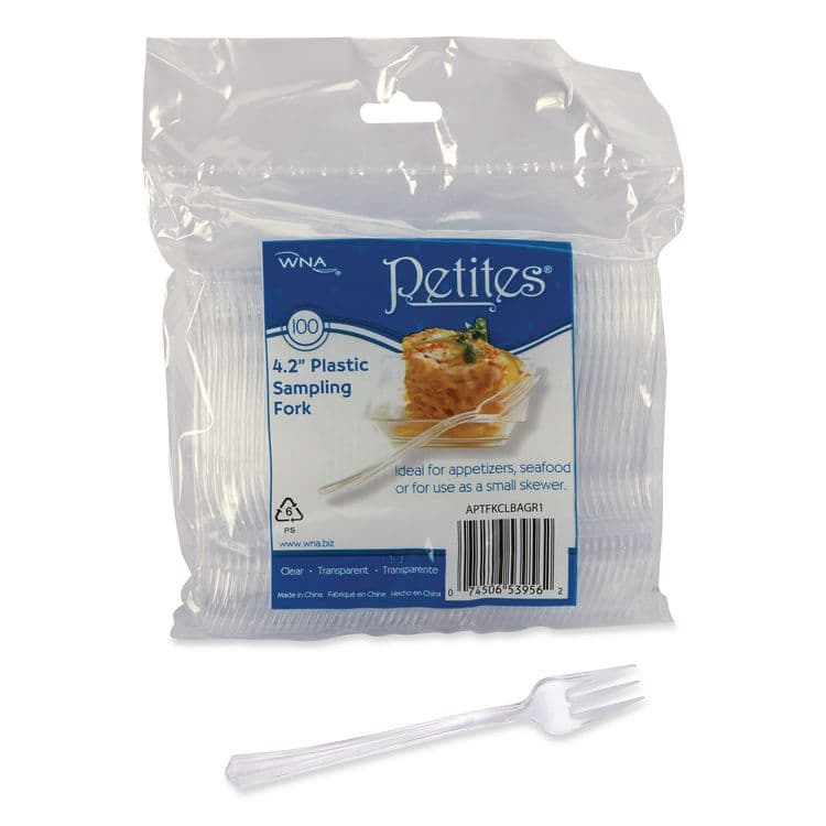 WNA, . Petites Mini Utensils, Medium Duty, Petite Tasting Fork, Plastic, Clear, 500/Carton (WNAAPTFKCL) thumbnail 3