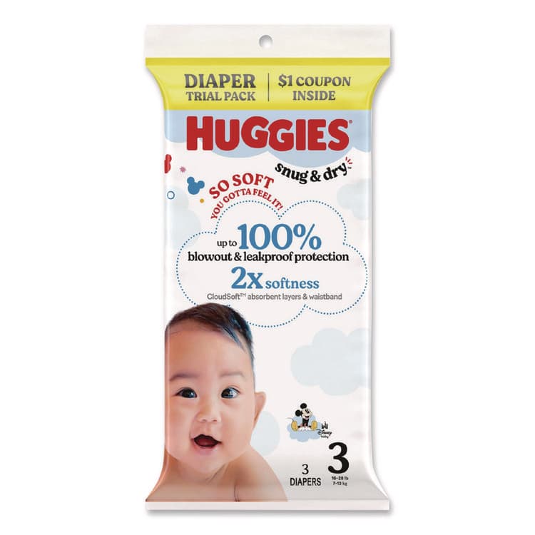 KIMBERLY CLARK Snug and Dry, Size 3, 16 lbs to 28 lbs, Disney Design, 3 Diapers/Pack, 30 Packs/Carton (KCM57029)