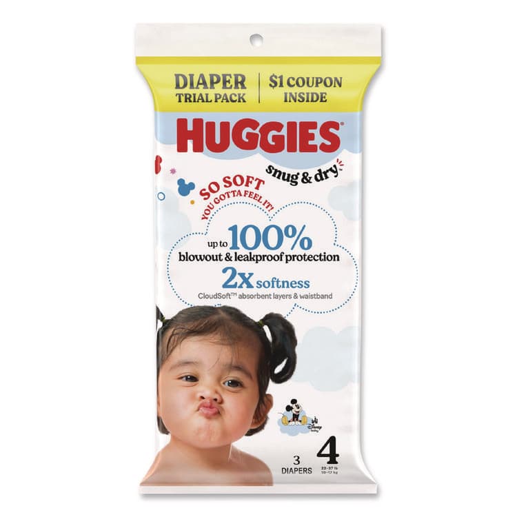 KIMBERLY CLARK Snug and Dry, Size 4, 22 lbs to 37 lbs, Disney Design, 3 Diapers/Pack, 30 Packs/Carton (KCM57030)