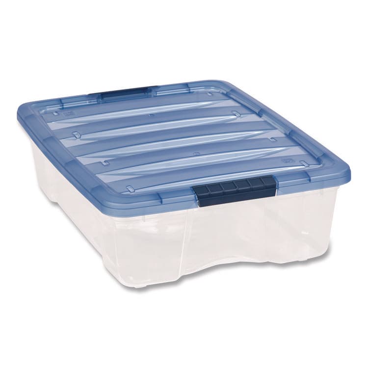IRIS USA, Stack and Pull Latching Flat Lid Storage Box, 6.73 gal, 16.5" x 22" x 6.5", Clear/Translucent Blue (IRS100364) thumbnail 4