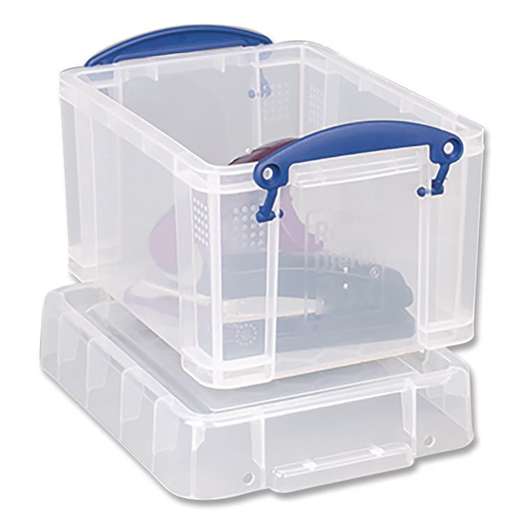 REALLY USEFUL BOXES . Snap-Lid Storage Bin, 101.12 oz, 7.06" x 9.62" x 6.25", Clear Box/Blue Handle (RUA3C) thumbnail 4