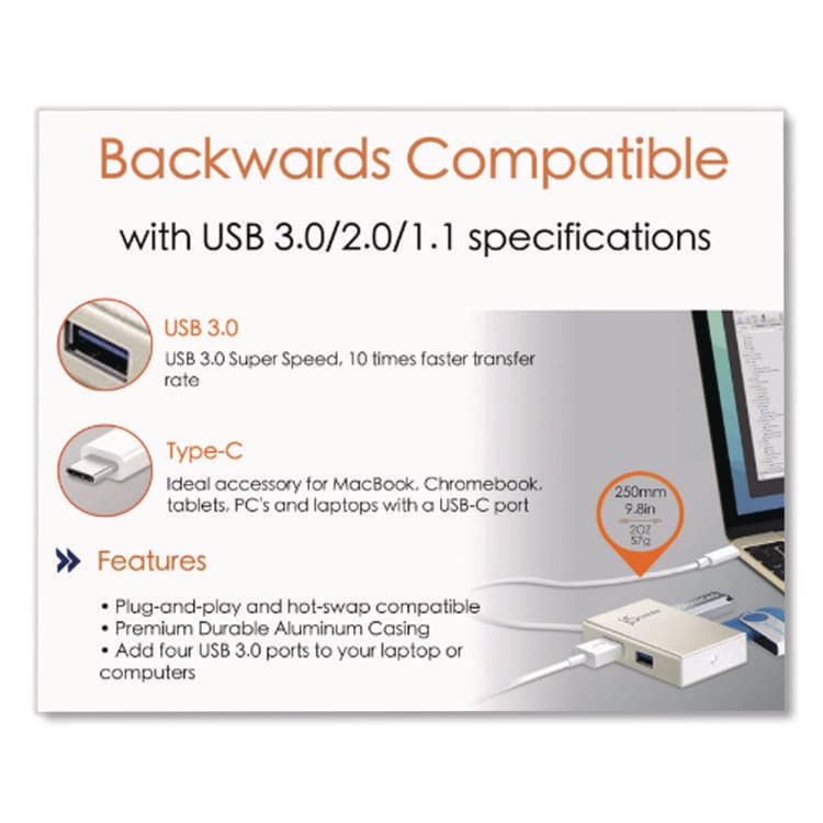 J5CREATE USB-C Hub, 4 Ports, Silver (JCRJCH343US) thumbnail 4