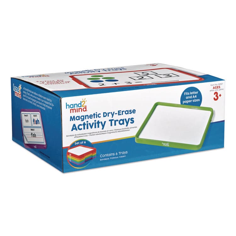 LEARNING RESOURCES Magnetic Dry-Erase Trays, 13" x 9.5", White Surface, Assorted Frame Colors, 6/Set (HDM96157)