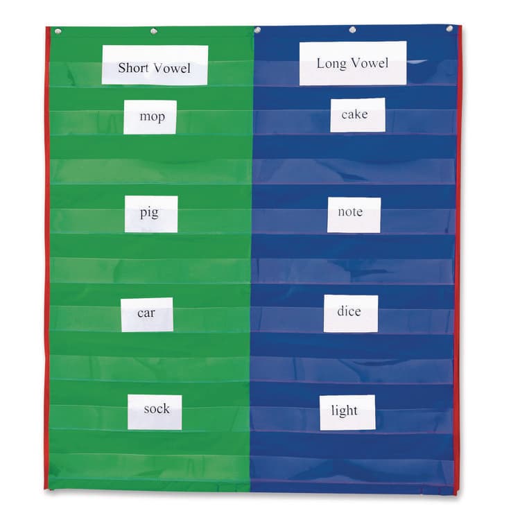 LEARNING RESOURCES Two- and Four-Column Double-Sided Pocket Chart, 9 Pockets/Chart, 30 x 38, Blue/Green/Red/Yellow (LRNLER2382) thumbnail 3