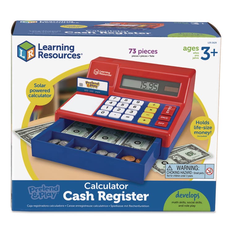 LEARNING RESOURCES Pretend and Play Calculator Cash Register, Grades Pre-K to 2, 73 Pieces (LRNLER2629)