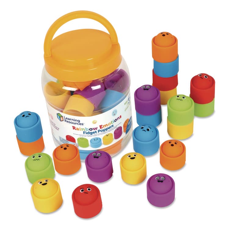 LEARNING RESOURCES Rainbow Emotion Fidget Popper Classroom Set, Ages 3 and Up, Assorted Colors, 24 Pieces (LRNLER5572)