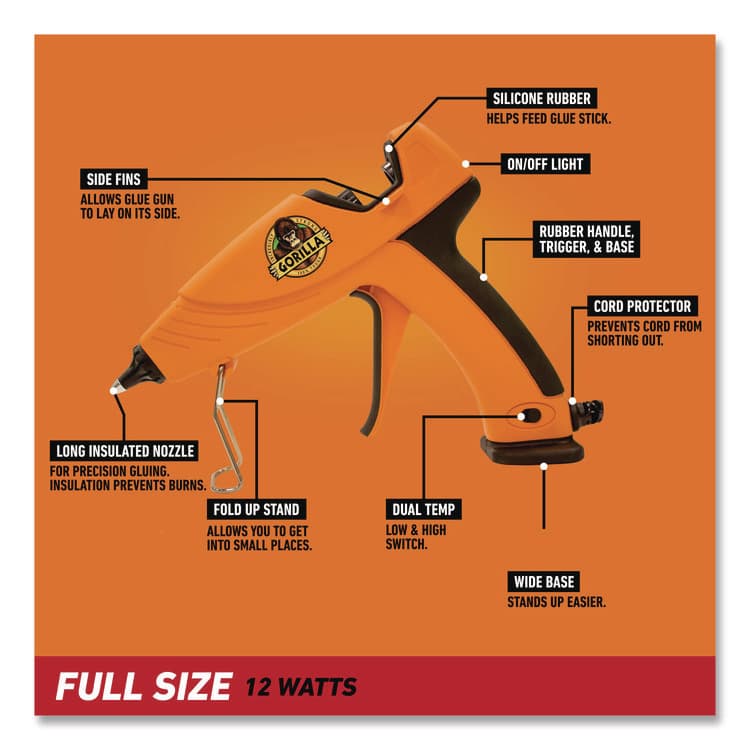 GORILLA GLUE COMPANY Dual Temp Hot Glue Gun, Orange/Black (GOR100424) thumbnail 4