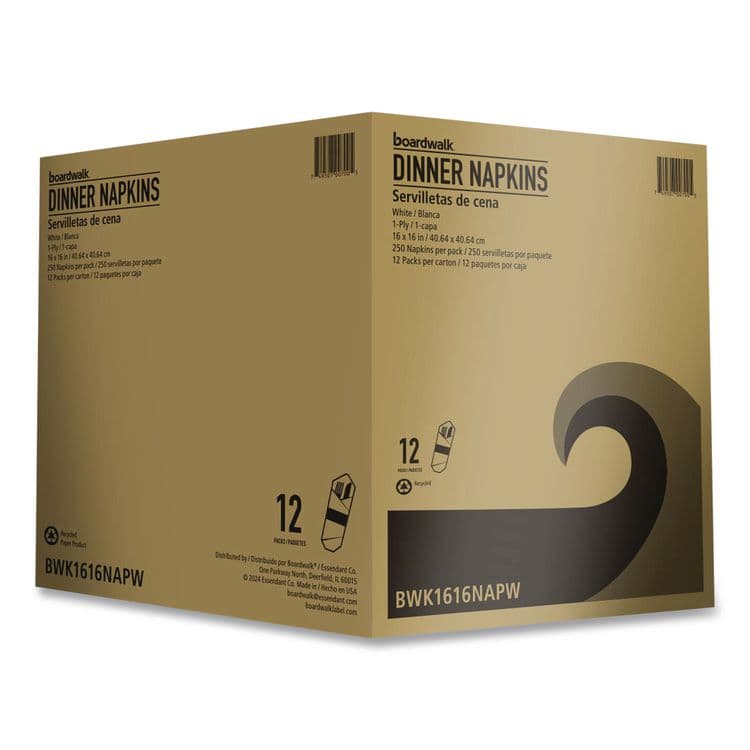 BOARDWALK Dinner Napkins, 1-Ply, 16" x 16", White, 250/Pack, 12 Packs/Carton (BWK1616NAPW) thumbnail 2