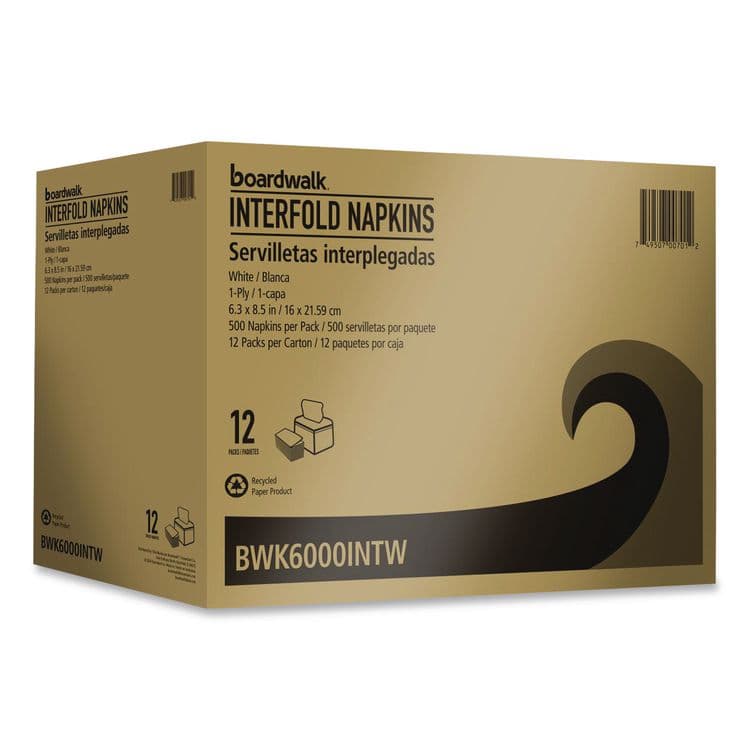 BOARDWALK Interfold Napkins, 1-Ply, 8.8 x 6.3, White, 500/Pack, 12 Packs/Carton (BWK6000INTW) thumbnail 2