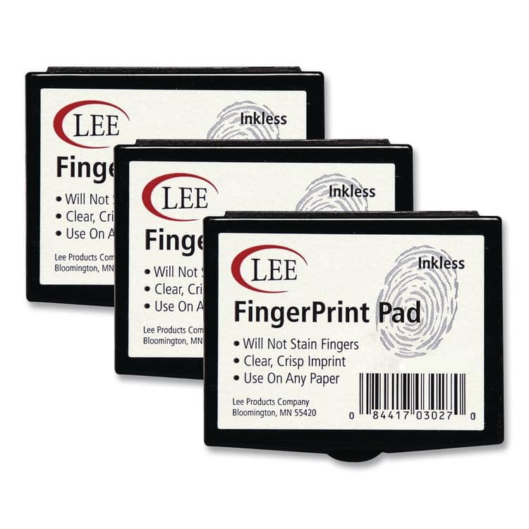 LEE PRODUCTS COMPANY Inkless Fingerprint Pad, 2.25" x 1.75", Black, 3/Pack (LEE03037)