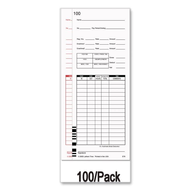 LATHEM TIME CORPORATION Time Clock Cards for Lathem Time 7000E/7500E, Two Sides, 3.38 x 8.78, 100/Pack (LTHE79100) thumbnail 3